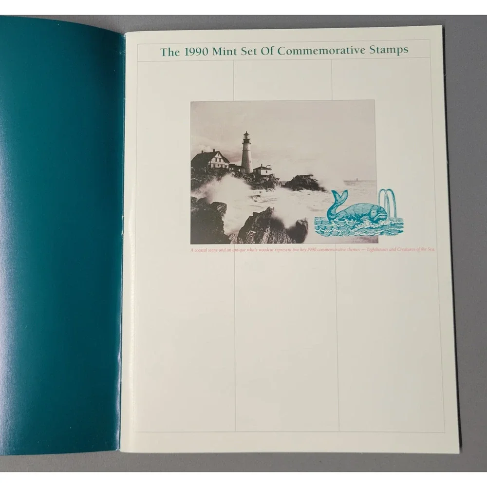 Vintage 1990 USPS Mint Set Commemorative Stamp Album Olympic Dolphin Booklet USA